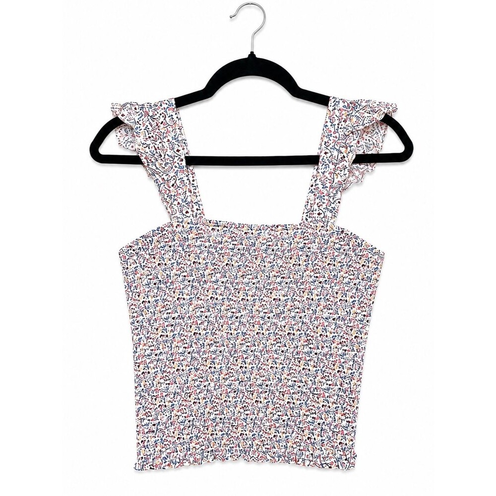 Old Navy Floral Smocked Ruffle Strap Tank Top | Cottagecore Summer Size Medium